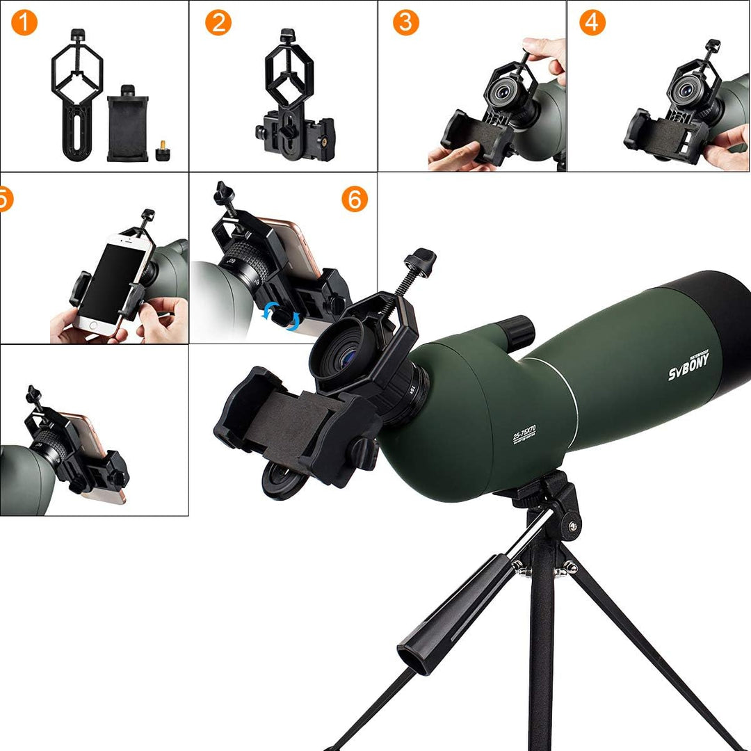 Svbony SV28 Spektiv 25-75x70 Abgewinkeltes Okular Wasserdicht BAK4 Prisma Monokular mit Stativ Handy
