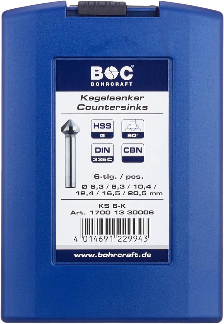 BOHRCRAFT 17001330006 Kegelsenker Set HSS-G in ABS-Box KS6-K 6-teilig, 6 Stück Durchmesser 6,3-20,5