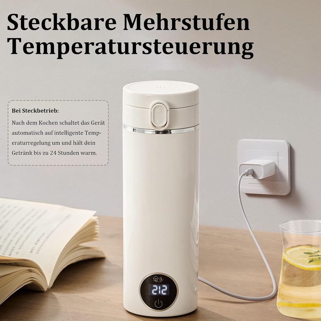 Tragbarer Reise-Wasserkocher 500 ml mit USB-C-Ladegerät, elektrischer Wasserkocher mit Tragegriff un