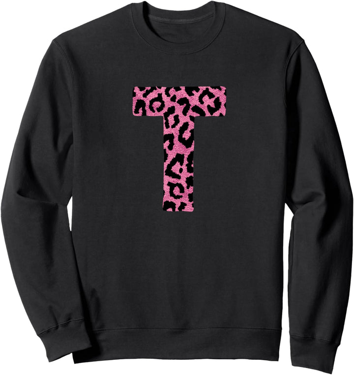 Rosa Leopardenmuster Monogramm Buchstabe T Englisch Sweatshirt