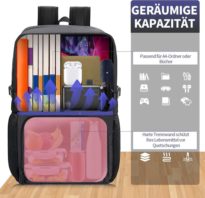BERTASCHE Lunch Rucksack, Arbeit Rucksack mit Isoliertem Kühlfach, 17,3 Zoll Laptop Rucksack für Her