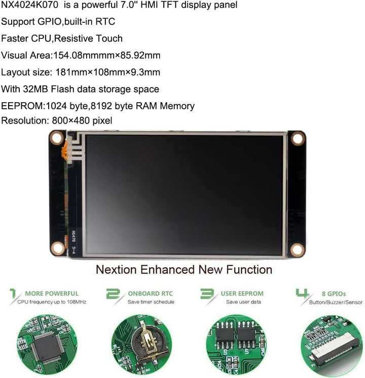 Aihasd Touch Display Module Enhanced Nextion 7.0'' 7 Zoll HMI Touch Screen TFT LCD Panel 800x480 32M
