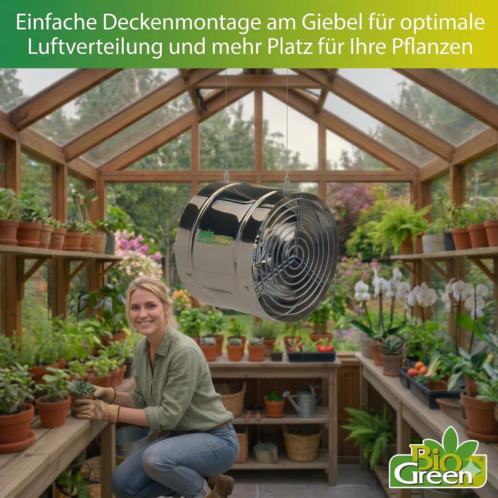 Bio Green Ventilator, 31W, 460 qm/h für Gewächshaus und Wintergarten, IP X4 spritzwassergeschützt, E