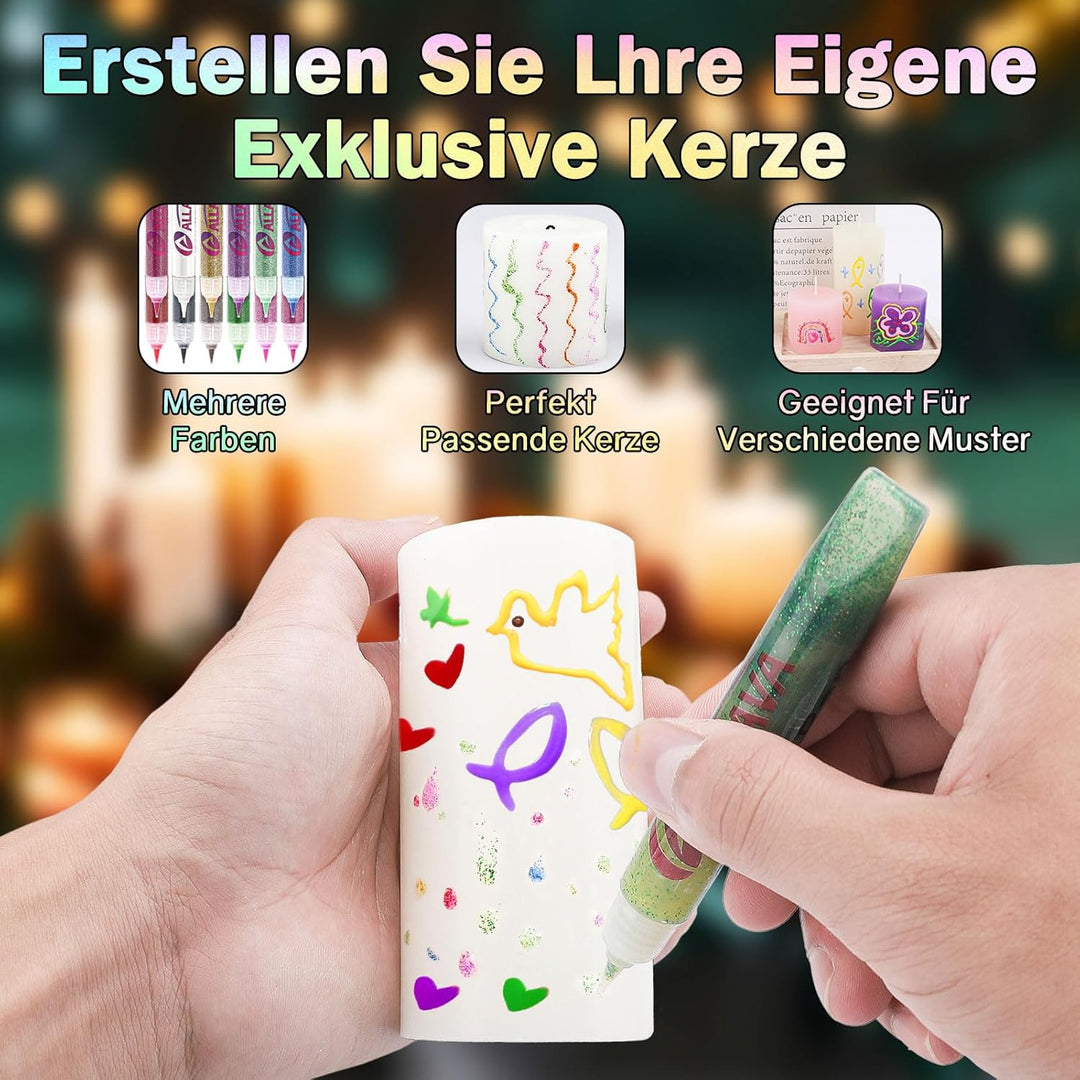 ALLAVA 12 Stück Kerzenstifte, Kerzen Bemalen Set 10ml Wachsstifte für Kerzen, Taufkerze Selber Mache