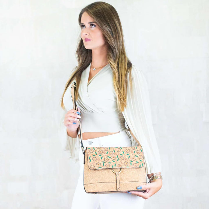Crossbody Handtasche aus Kork Veganleder Nachhaltig Damen Umhängetasche Blumen Muster 2, Blumen Must