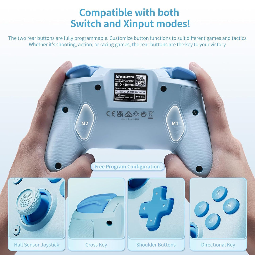 BIGBIG WON Wireless Controller Für PC, 6-Achsen-Gyroskop, Dual Shock, 128-stufige Makroprogrammierun