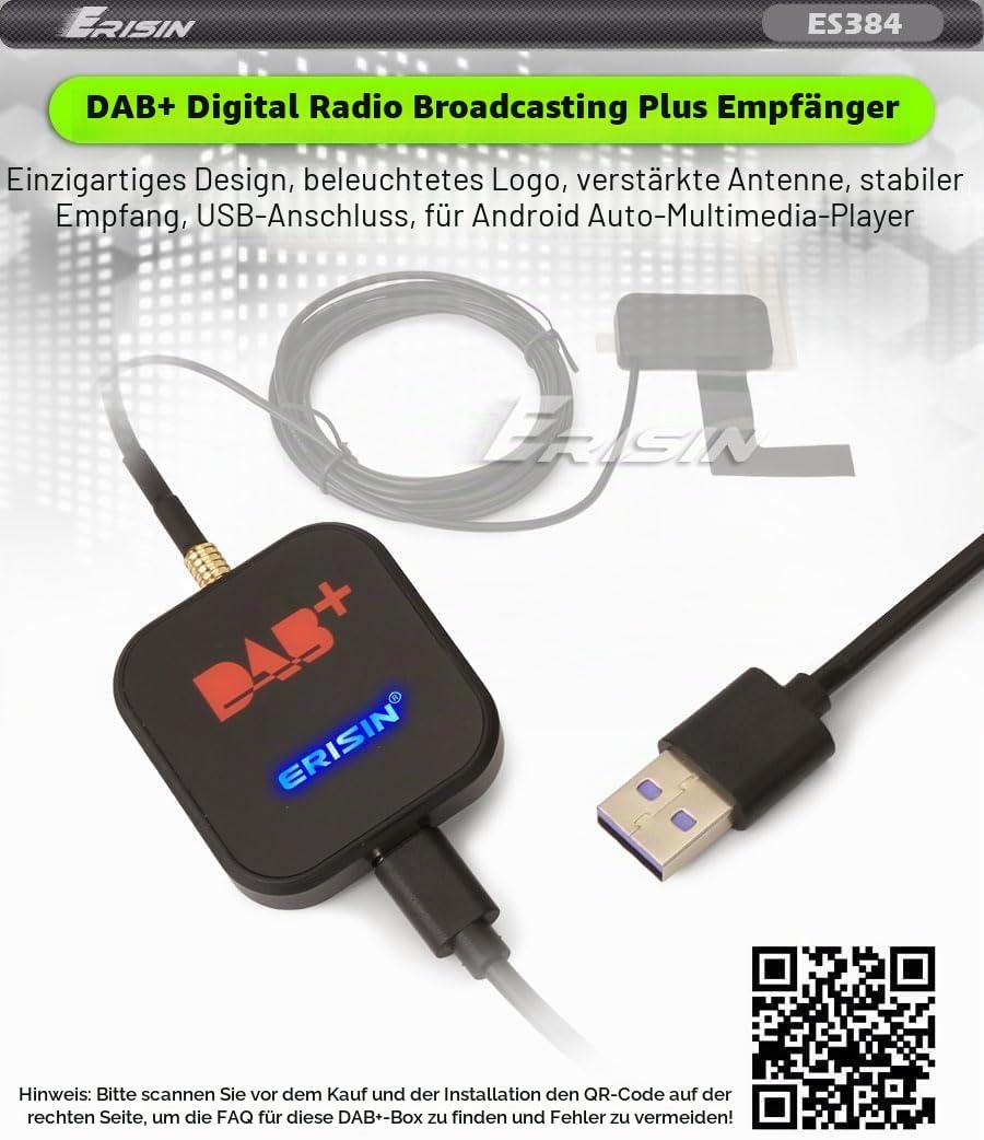 Erisin DAB+ Digital Radio Box Antenne mit Verstärkter Antenne Kit Adapter für Auto Stereo Android 9.
