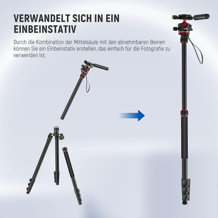 NEEWER BASICS 77" Kamerastativ Einbeinstativ mit 360° Kugelkopf & Arca QR Platte, kompaktes, leichte