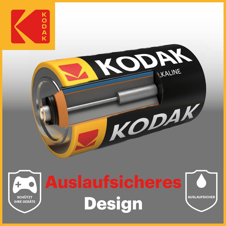 Kodak | D Zellen Batterien | 8 Stück | Einweg Alkalibatterie, LR20 | 1,5 V 8 Stück D, 8 Stück D