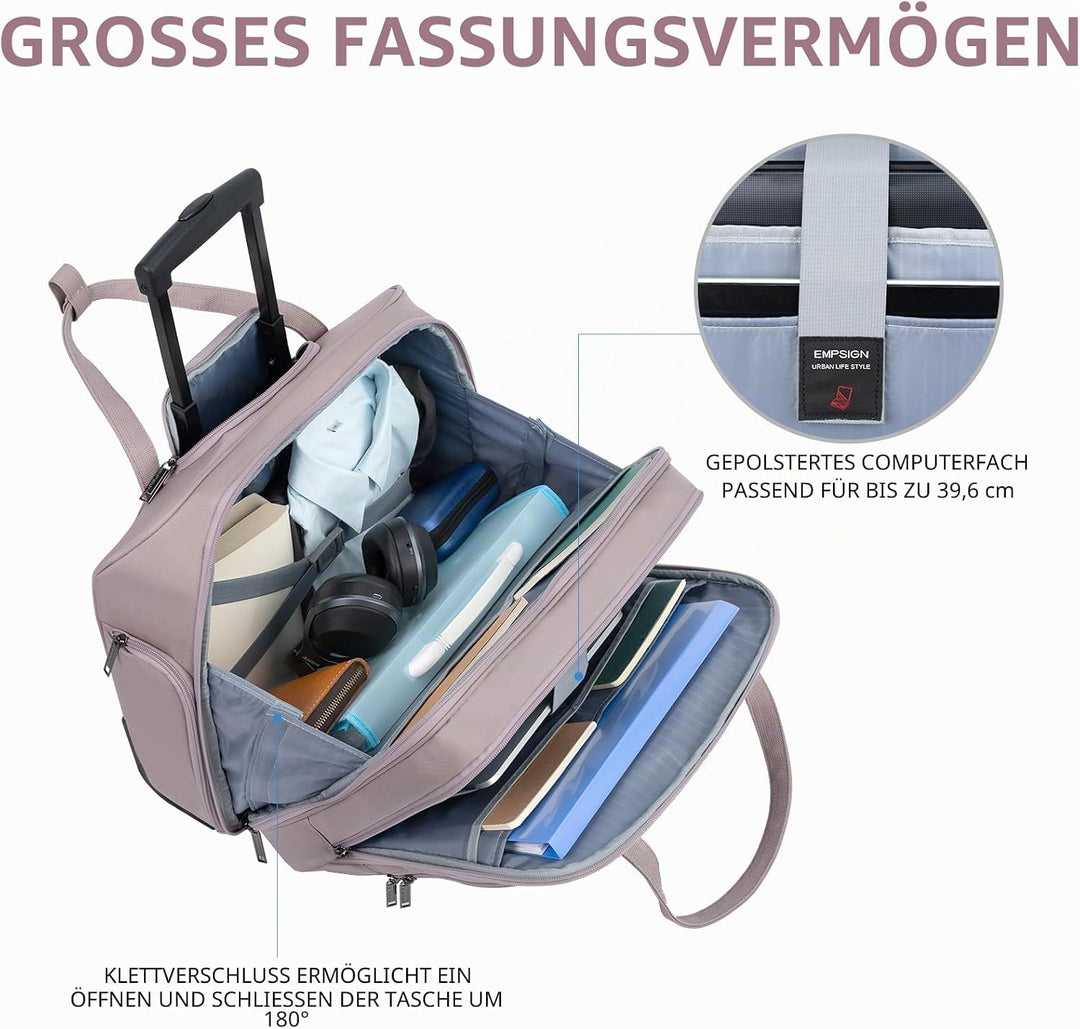 EMPSIGN Trolley Business Rolling Laptop mit Rädern, Rolling Laptoptasche für Frauen passt bis zu 15.