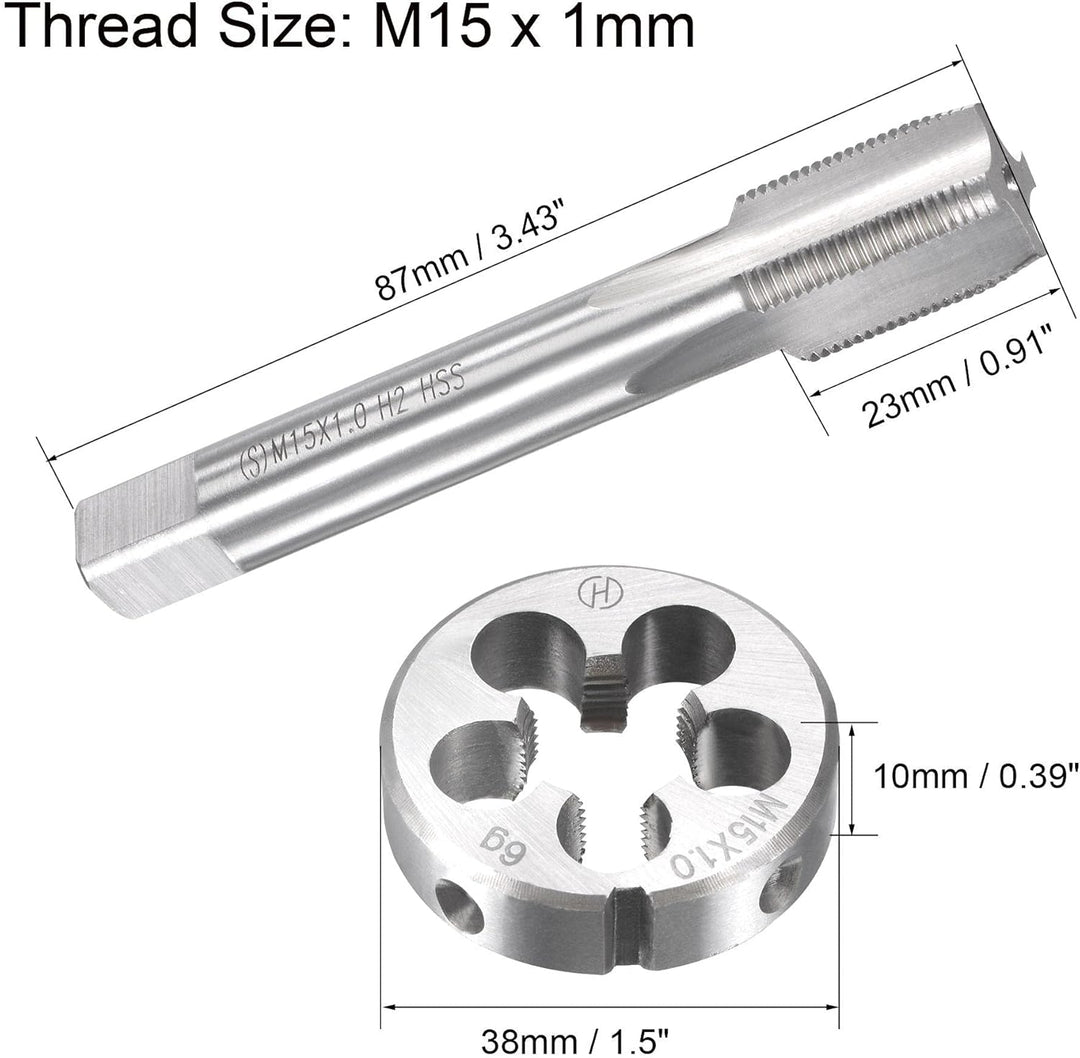 sourcing map M15 x 1 mm Metrisches Gewindebohrer- und Schneideisen-Set, Maschinengewinde-Gewindebohr