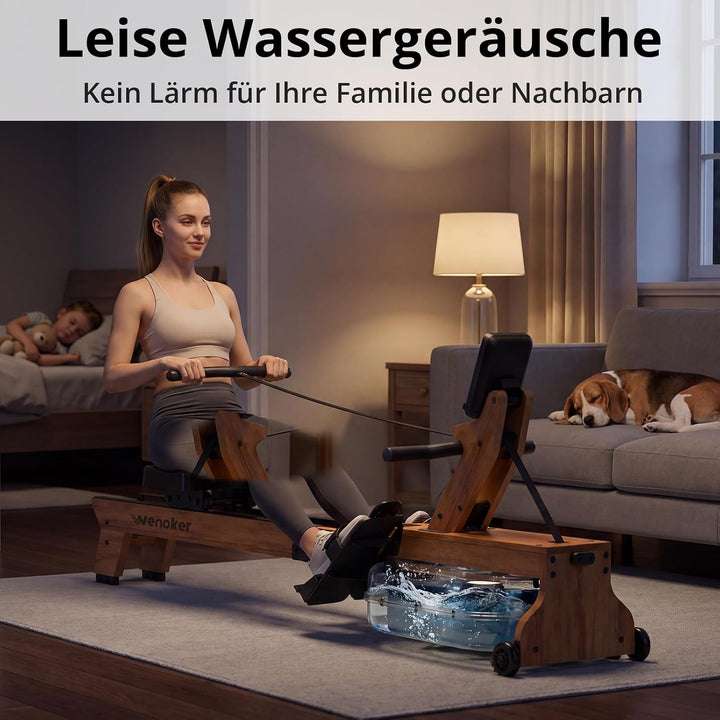 Wenoker Wasser-Rudergerät für Zuhause, klappbar – 160 kg, leise | APP &amp; Bluetooth, LCD, Tablet-Halte