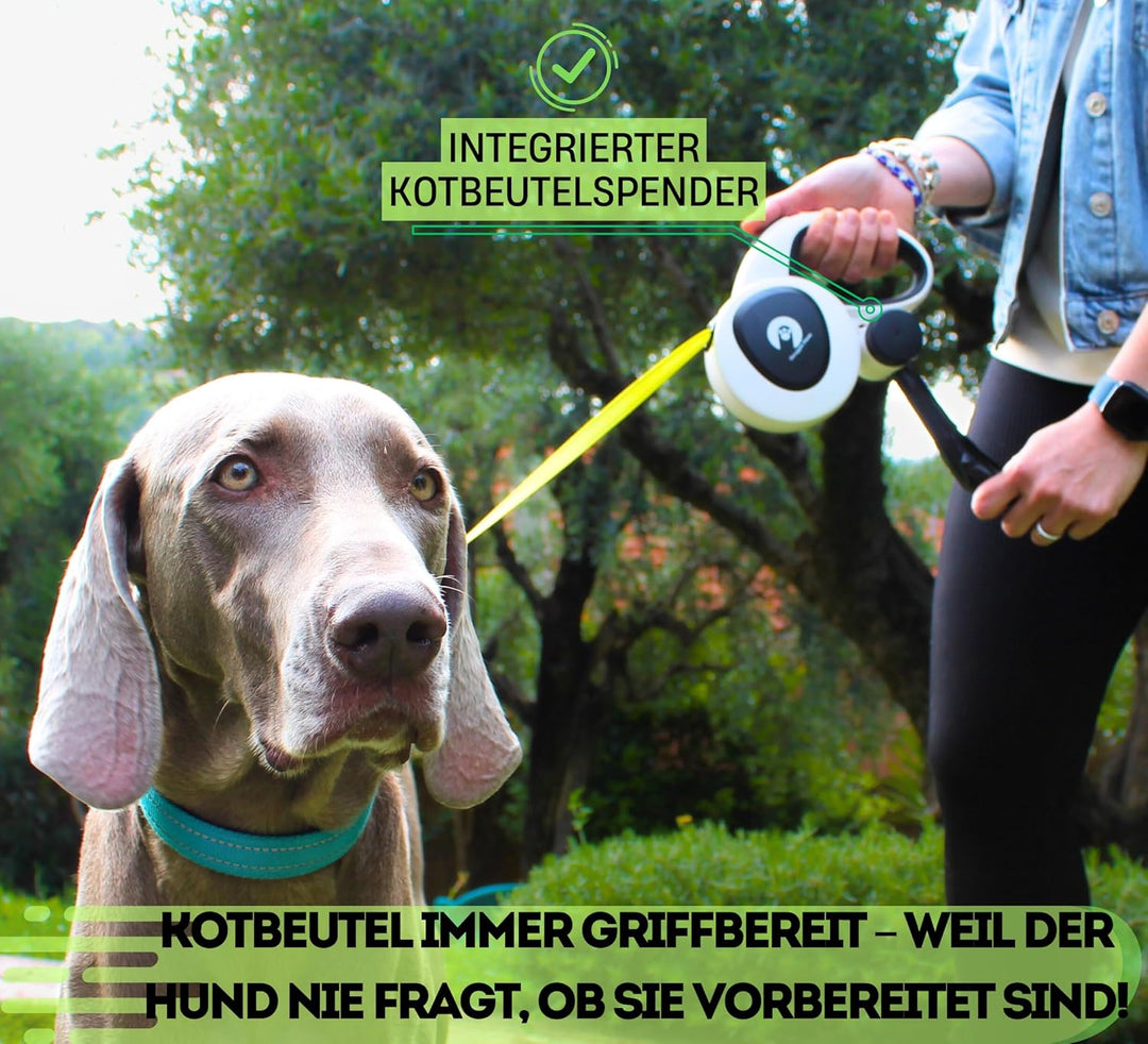 Snuggle Paws Ausziehbare Hundeleine 5m – Kompakt & Leicht: LED-Lampe, Integrierter Kotbeutelspender,