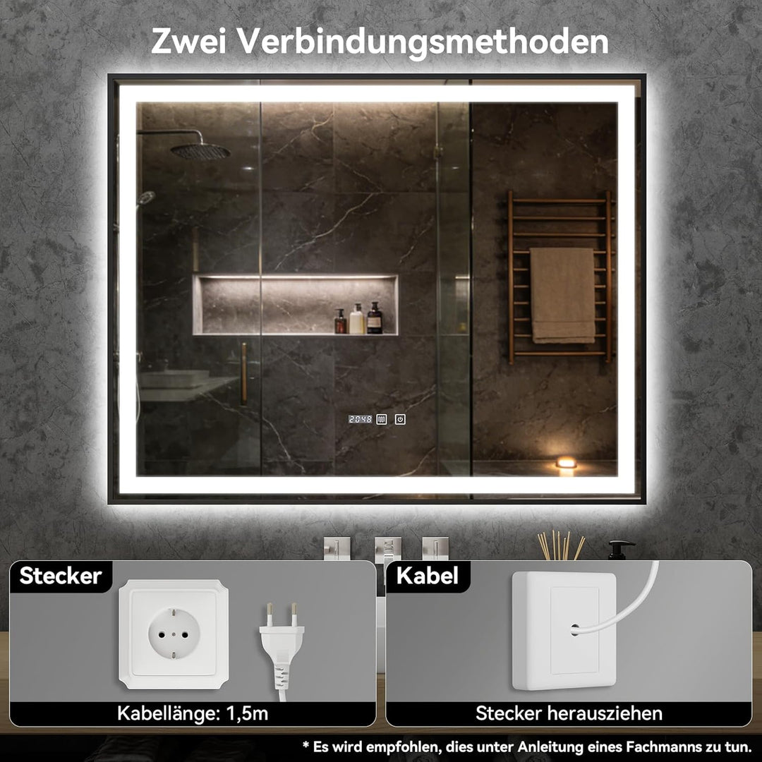 YU YUSING Badspiegel mit Beleuchtung 100x80cm Badezimmerspiegel mit Beschlagfrei 3 Lichtfarbe Dimmba