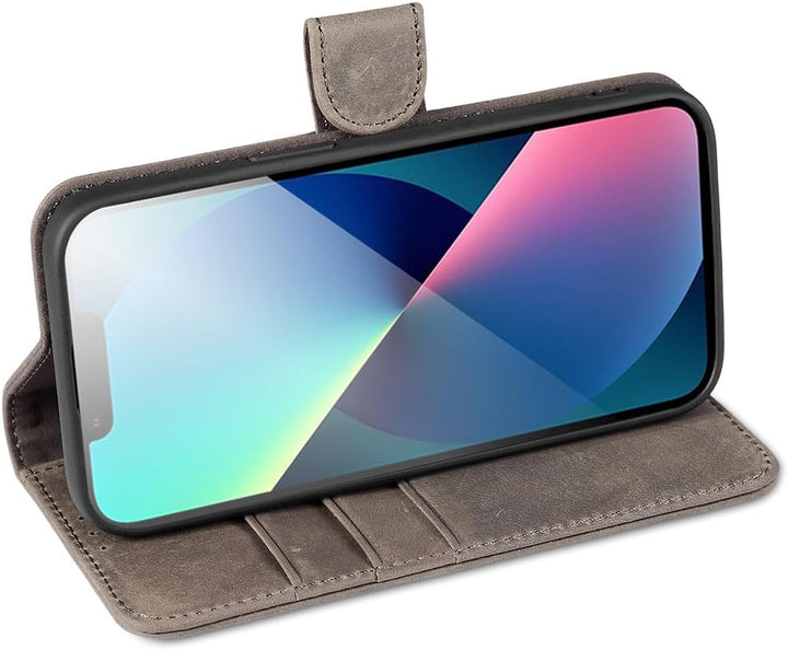 LENSUN Lederhülle für iPhone 13 5G, Handyhülle [Echtes Leder][Bookstyle][RFID Schutz] Echtleder Hüll
