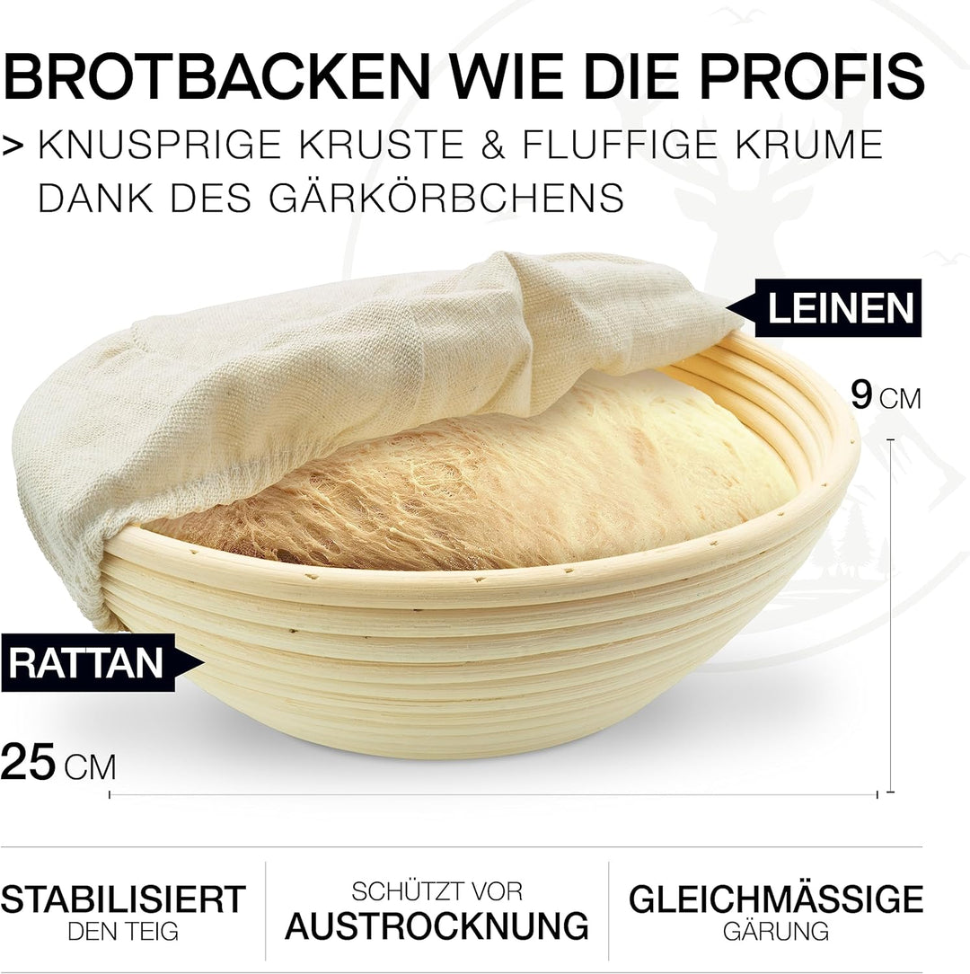 besok Gusseisen Topf Brot Backen [inkl. Gärkorb] - 26cm Brotbackform mit Deckel - Induktion - Brotto