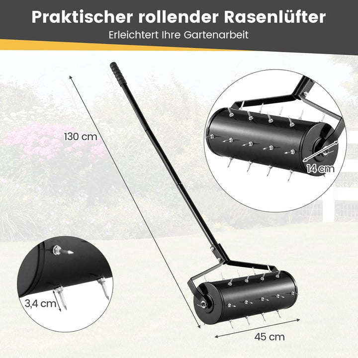 RELAX4LIFE Rasenbelüfter, Rasenlüfter aus Metall, Rasenrolle mit 44cm/53cm Breite, Handvertikutierer