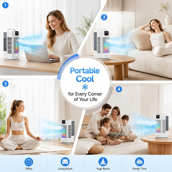 4-in-1 Verdunstungskühler Kühlventilator,Tragbarer Luftkühler mit Fernbedienung,120° Oszillation,4 S