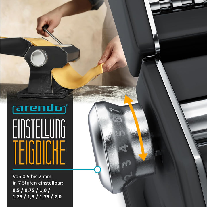 Arendo - Nudelmaschine Pasta Maker – Edelstahl – Nudelpresse – 7 einstellbare Stärken - manuell - Du