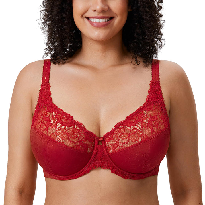 DELIMIRA Damen Minimizer BH ohne Einlagen mit Spitze mit Bügel Grosse Grössen 75D Dunkelrot, 75D Dun