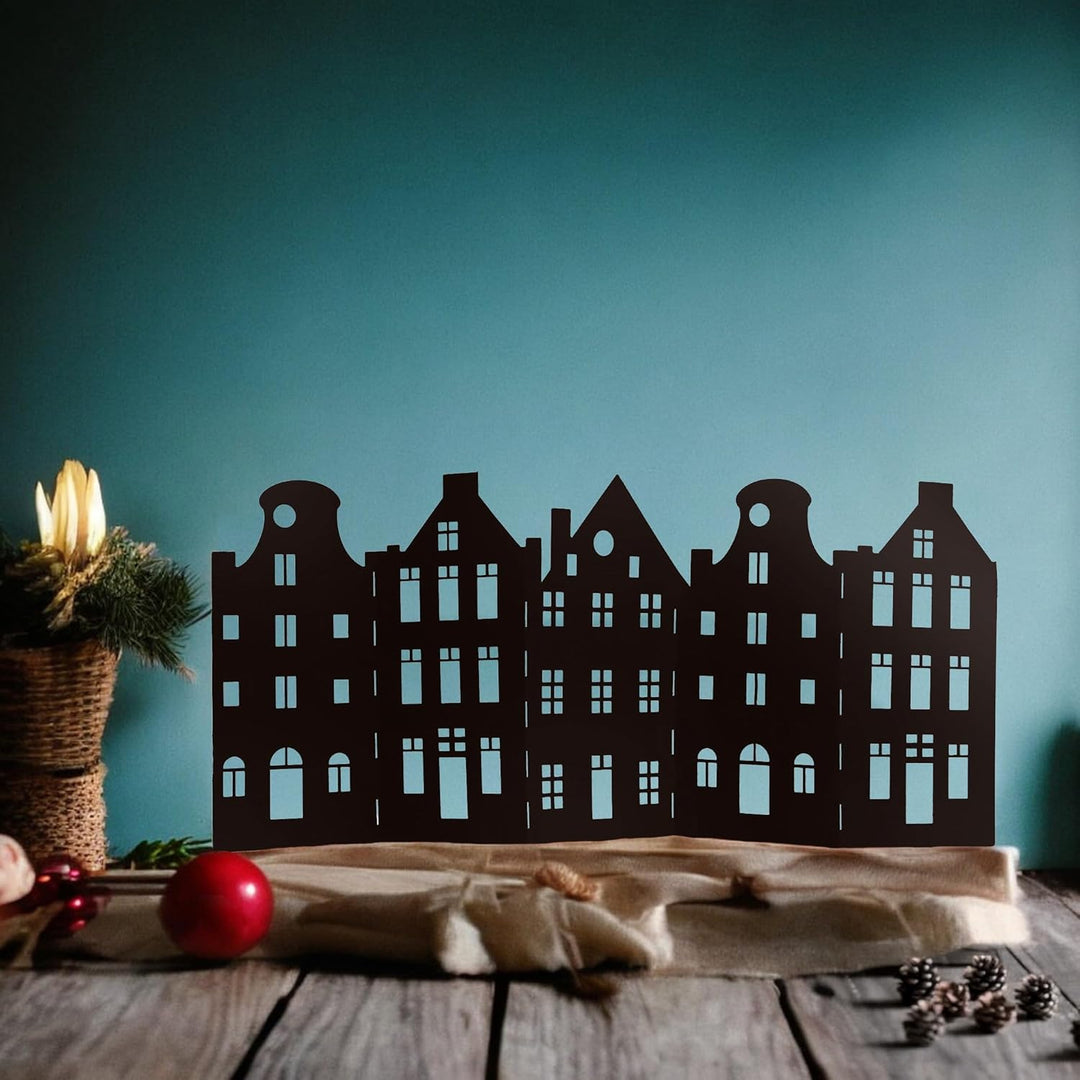 UNUS Deko Häuserreihe aus Metall, klappbar, schwarz, Weihnachtsdeko Fensterbank, Sideboard &amp; Tisch,