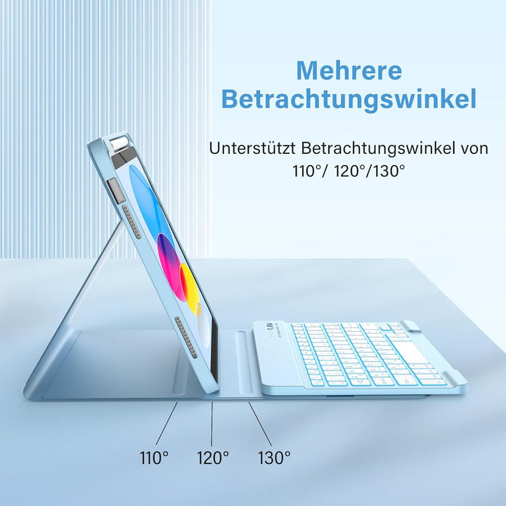 KBCASE Hülle mit Tastatur für iPad A16 11/10 Generation(11 Zoll 2025/10.9 Zoll 2022), 7 Farbige Bele
