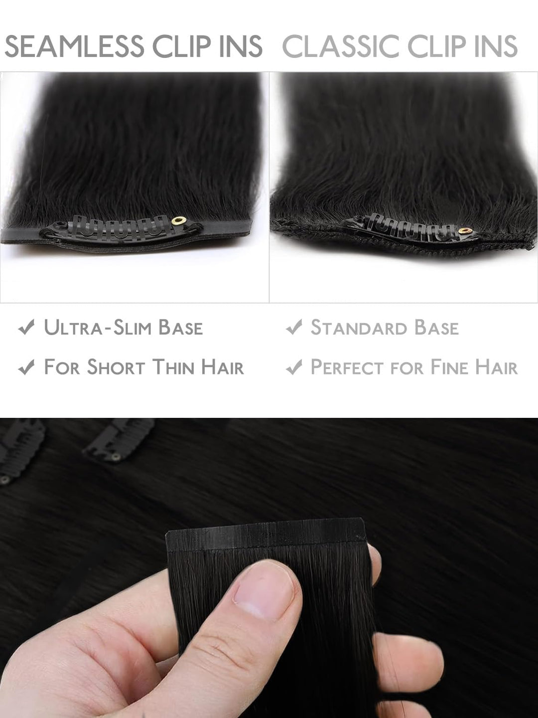 Nahtlose Clip In Extensions Echthaar, 50cm 7pcs 150g Tief Schwarz Echthaar Extensions Clip Remy Natü