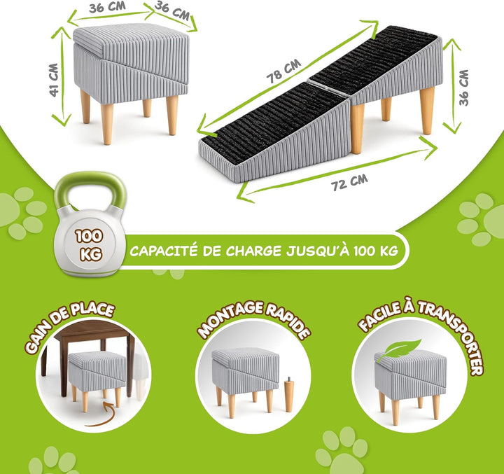 Outentin Hundetreppe Klappbar – rutschfeste Hunderampe &amp; Weiche Haustiertreppe für Kleine &amp; Grosse H
