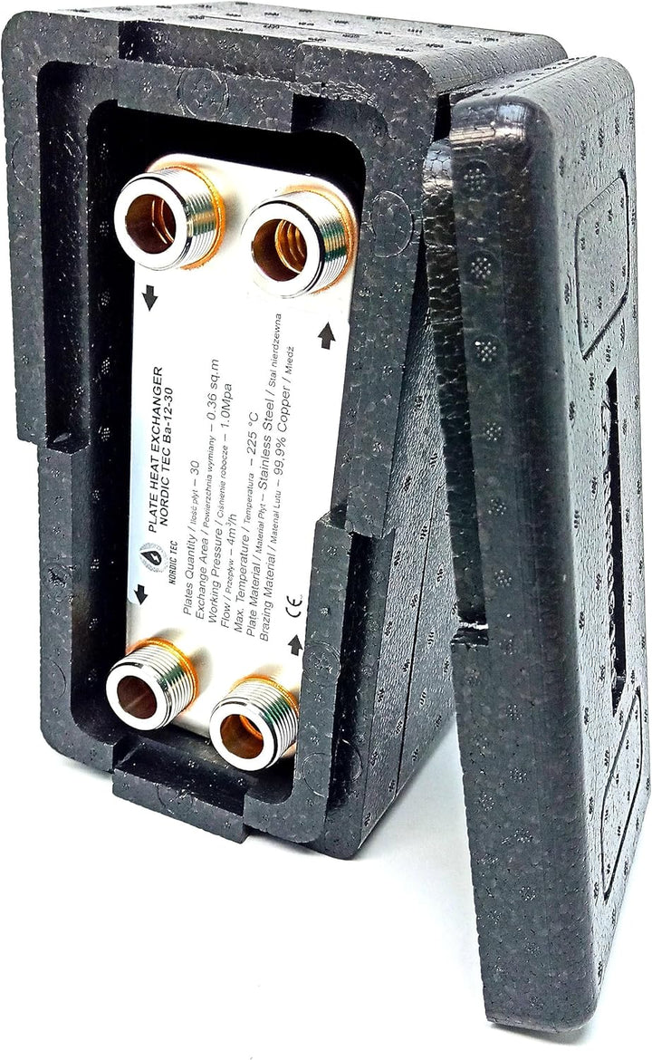 Edelstahl Plattenwärmetauscher Nordic Tec Ba-12-30 mit Isolierung 30 Platten 65kW 3/4”