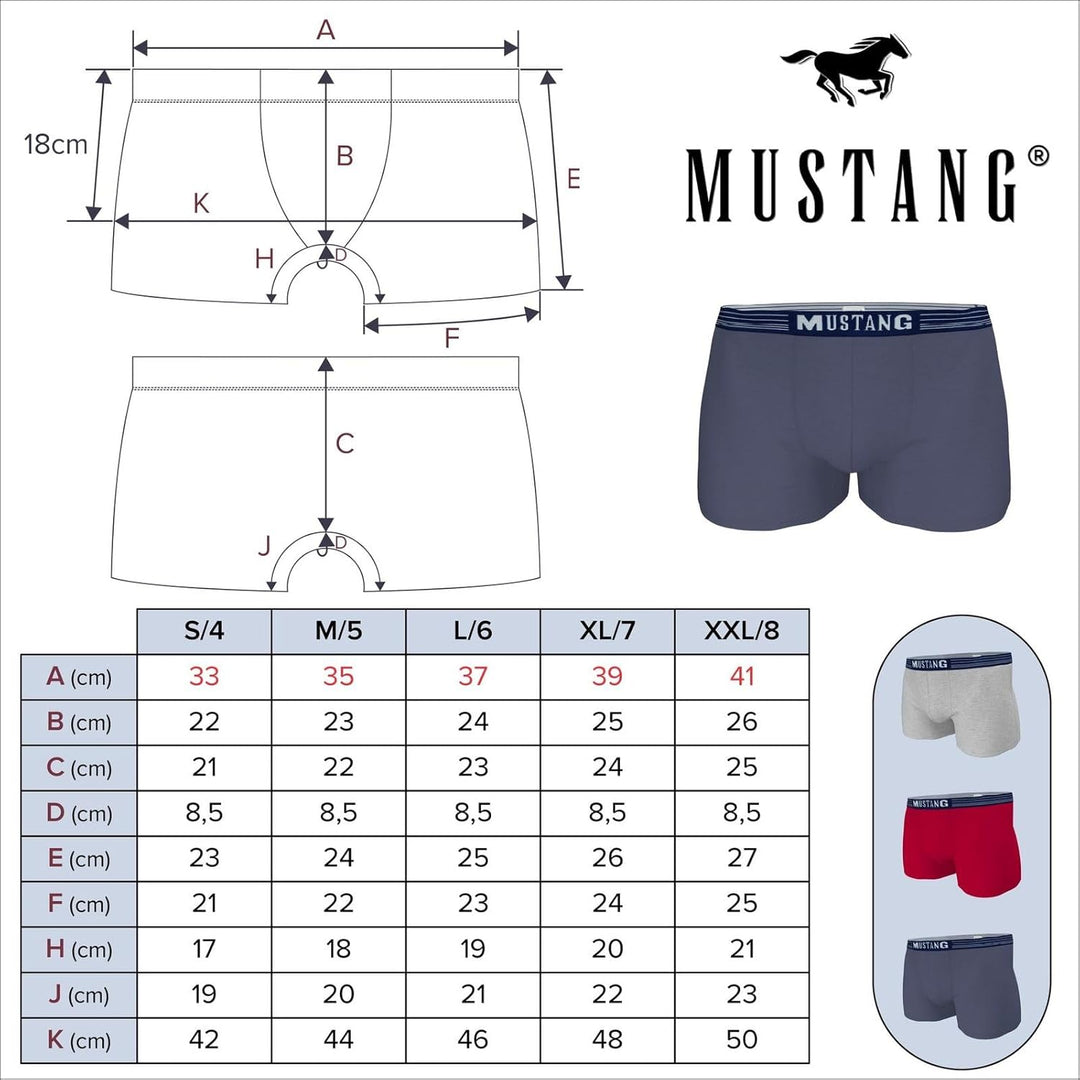 Mustang 3er Pack - Herren Boxershorts aus Baumwolle, Unterhosen für Männer, Navy/Weiss/Rot