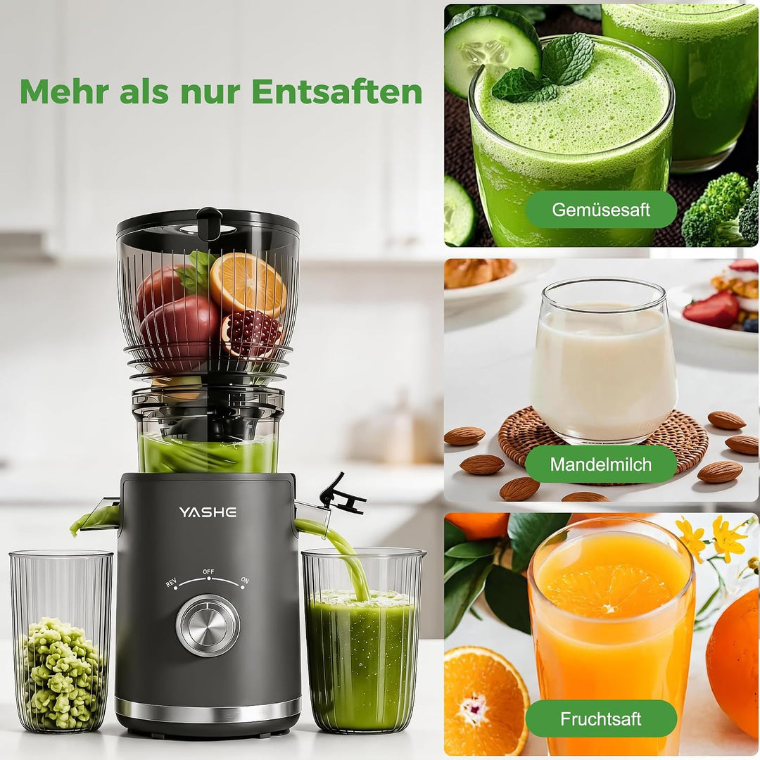 YASHE Entsafter, 300W Slow Juicer mit 148 mm Extra Grossem Einfüllschacht für ganze Früchte &amp; Gemüse