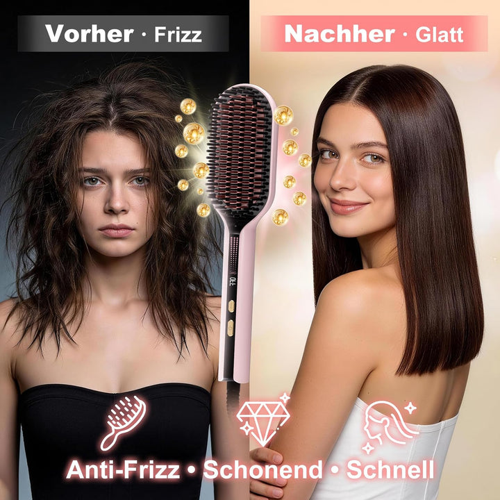 Glättbürste Ionen Haarglätter Bürste, iToncs Haarglättungsbürste 2 in 1, Anti-Verbrühungs &amp; Speicher