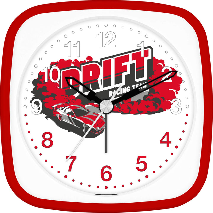 Eurotime Wecker Jungen Auto Drift Burnout Sportwagen, Kinderwecker, Rot, Kunststoffgehäuse und Kunst