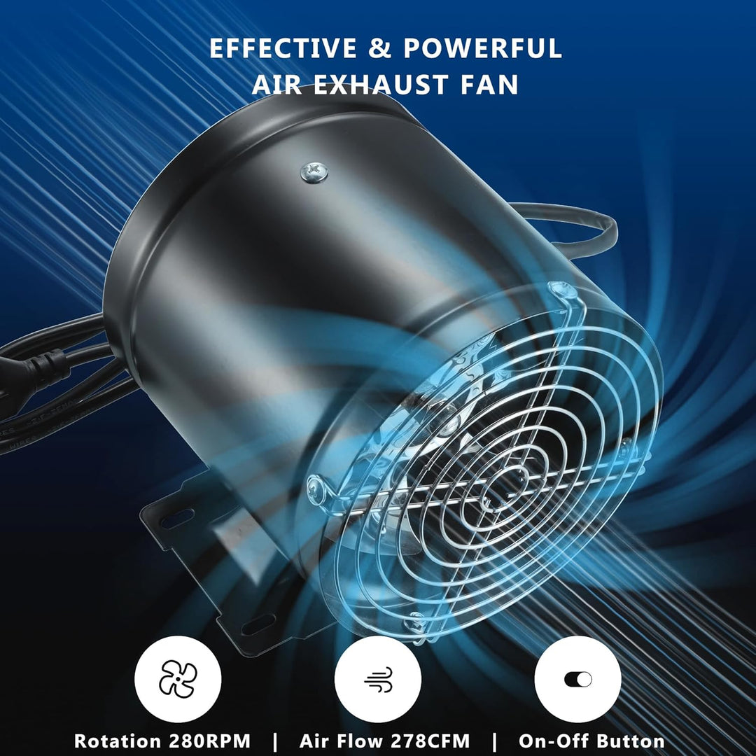 Kanallüfter Abluftventilator 150mm, Schwarz | 480m³/h, Inline-Rohrventilator aus Metall, Mit Schalte