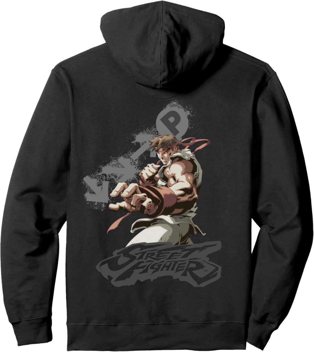 US Street Fighter Ryu Portrait Fireball 01 Grau meliert Pullover Hoodie
