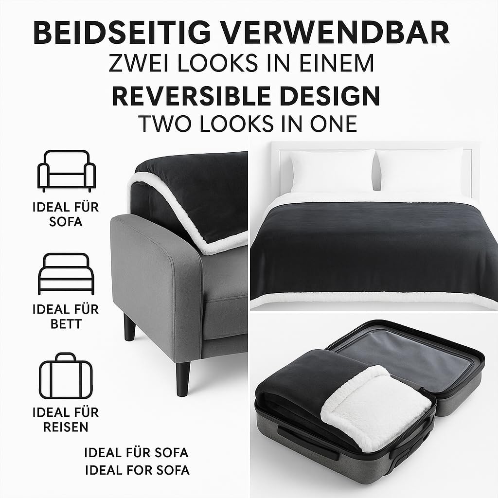Betz Luxus Flanell Sherpa Kuscheldecke Flauschig Sofa Fleecedecke Verona - Wohndecke XXL Warm Sofade