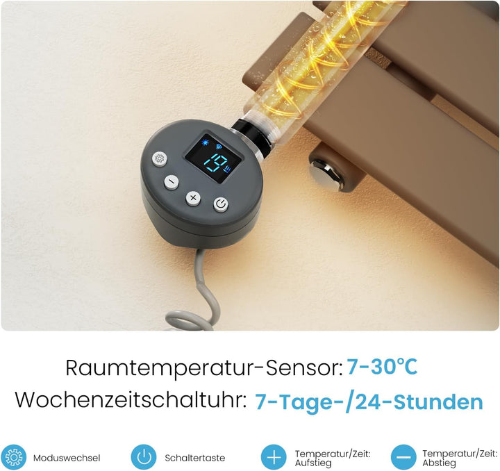 Heilmetz Badheizkörper Elektrisch 899 x 500mm Anthrazit mit WIFI Smart Heizstab 400W, Flach Handtuch