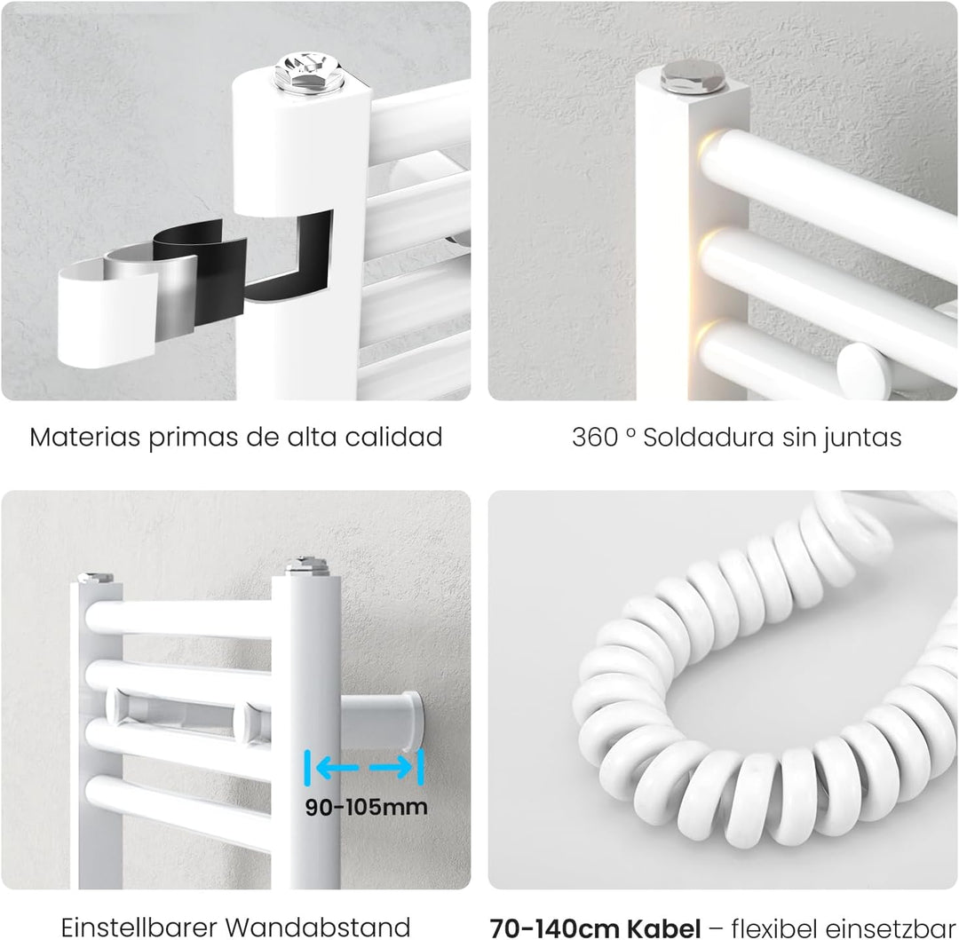 Heilmetz Badheizkörper Elektrisch mit Smart WiFi Heizstab 300W Leistung 700 x 400 mm Weiss Gerade Ba