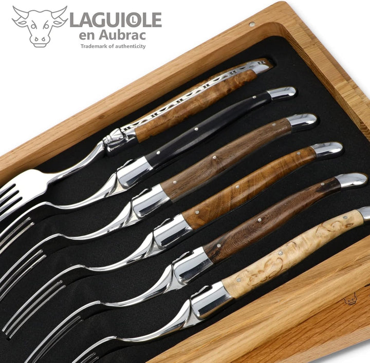 LAGUIOLE en Aubrac 6er Set Gabeln - Gemischte Hölzer Passend zu den Steak-Messern aus Frankreich Sta