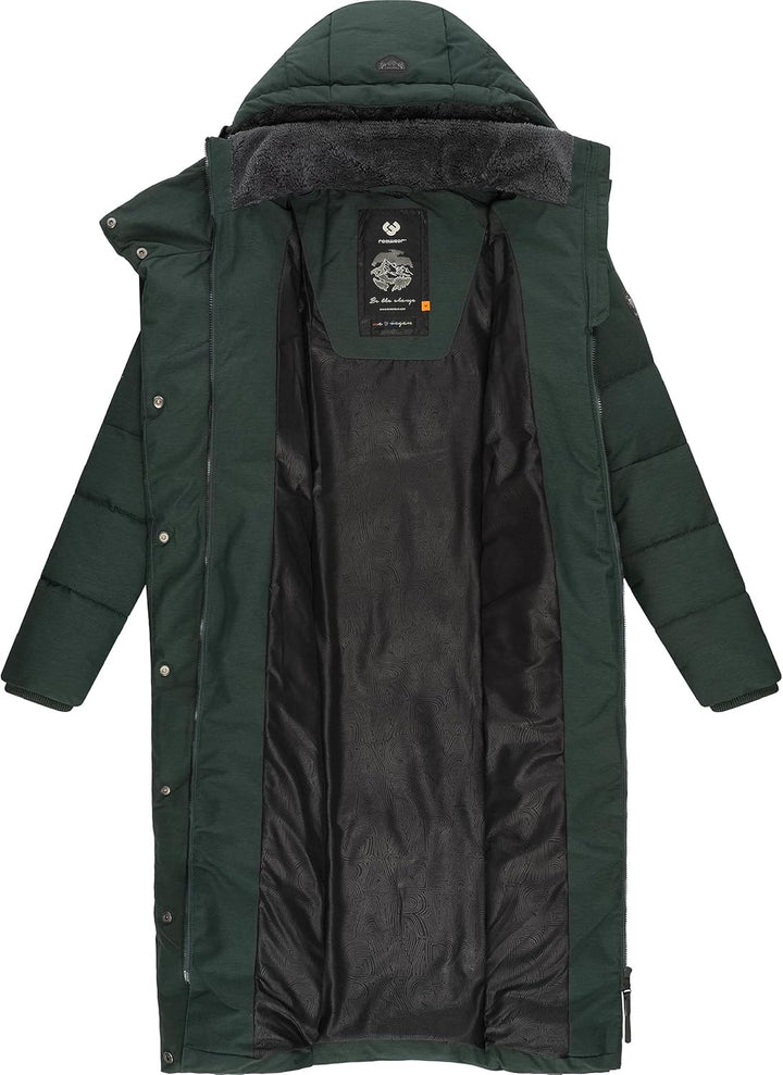 Ragwear Damen Wintermantel warmer Steppmantel lang mit Kapuze Pavla Long XS-6XL S Dark Green23, S Da