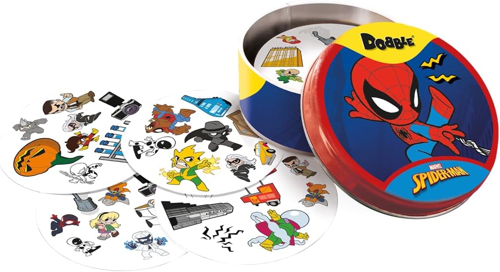 Asmodee Dobble Spiderman, Beobachtungs- und Geschwindigkeitskartenspiel für Kinder und Erwachsene, B