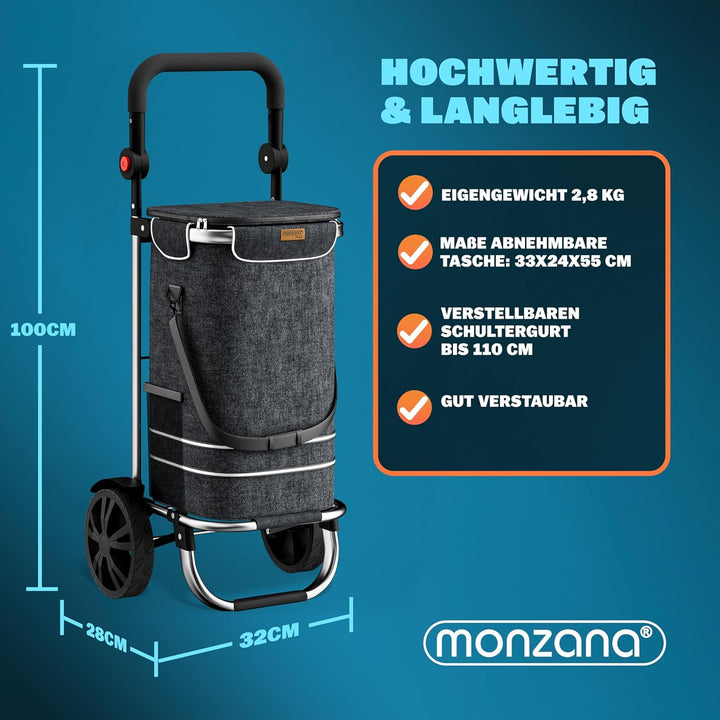 Monzana 2in1 Einkaufstrolley 56L bis 50 kg klappbar abnehmbare Tasche Handwagen Einkaufswagen Einkau