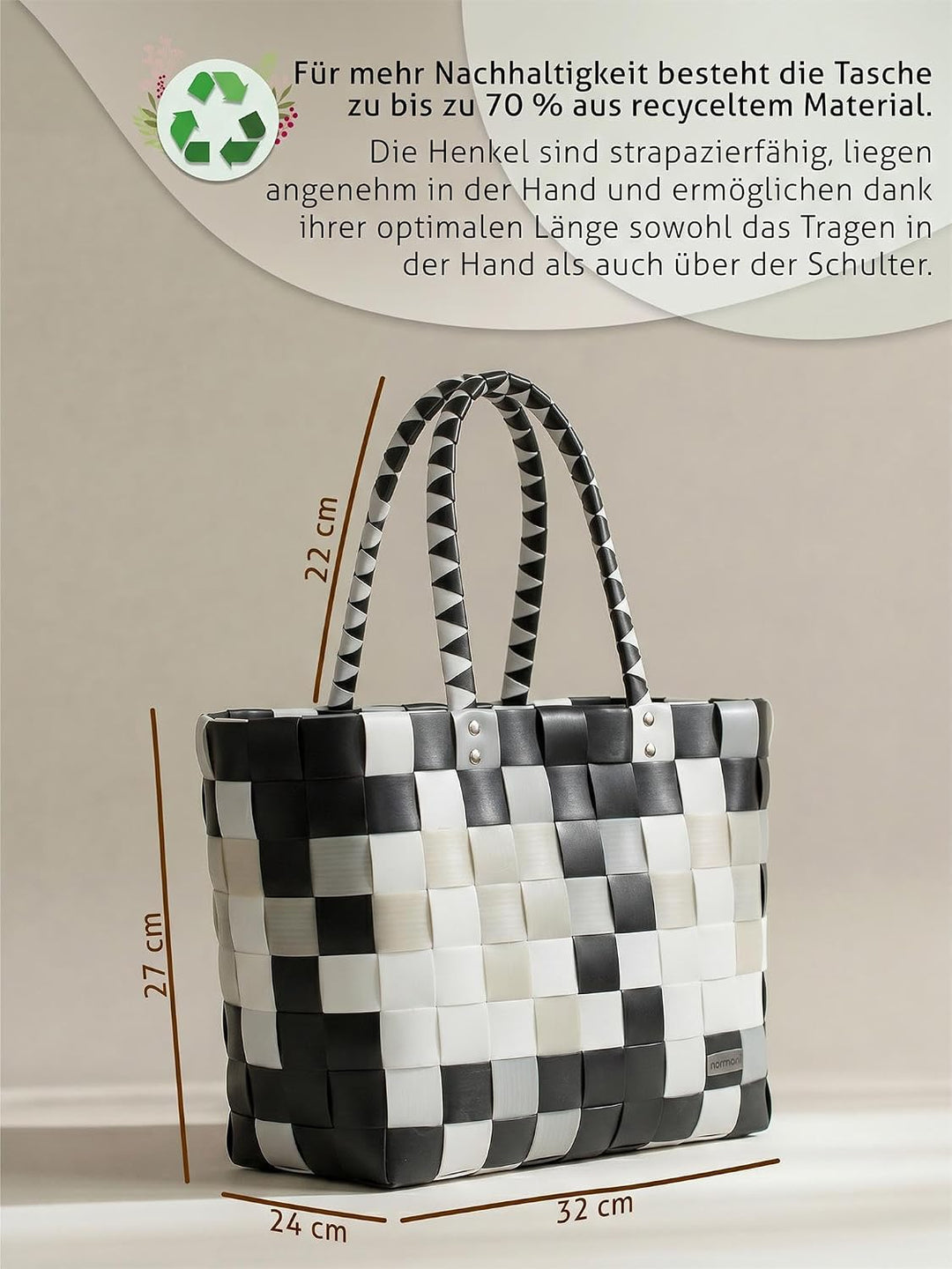 normani Einkaufstasche geflochten mit Henkeln - Tragetasche extra robust Farbe Classic/Stone Classic