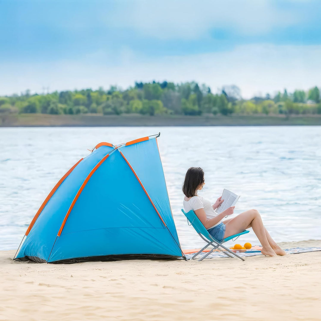 Blumixx Pop Up Strandmuschel für 2–3 Personen – Windschutz &amp; Sonnenschutz Strand Zelt, kompakt faltb