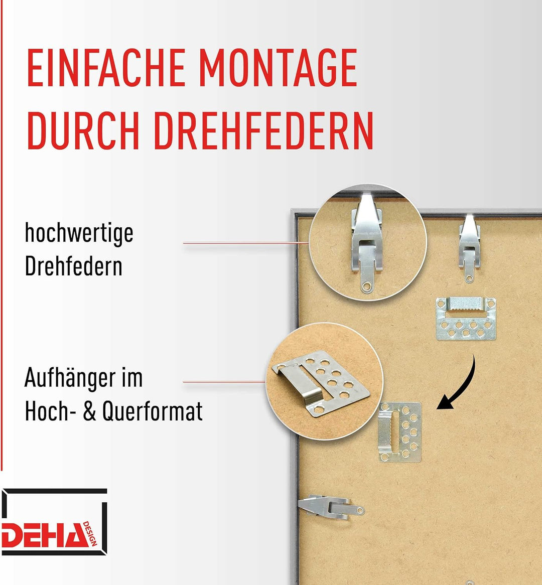 DEHA Design Bilderrahmen Tribeca, A2 42x59,4 cm, Aluminium Schwarz Matt, bruchsicheres Acrylglas, fü