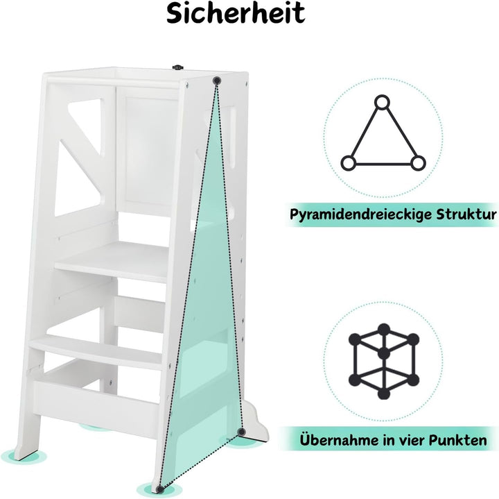 LEADZM Montessori Lernturm ab 18 Monaten – 2-in-1 höhenverstellbarer Learning Tower mit Tafel | Höch