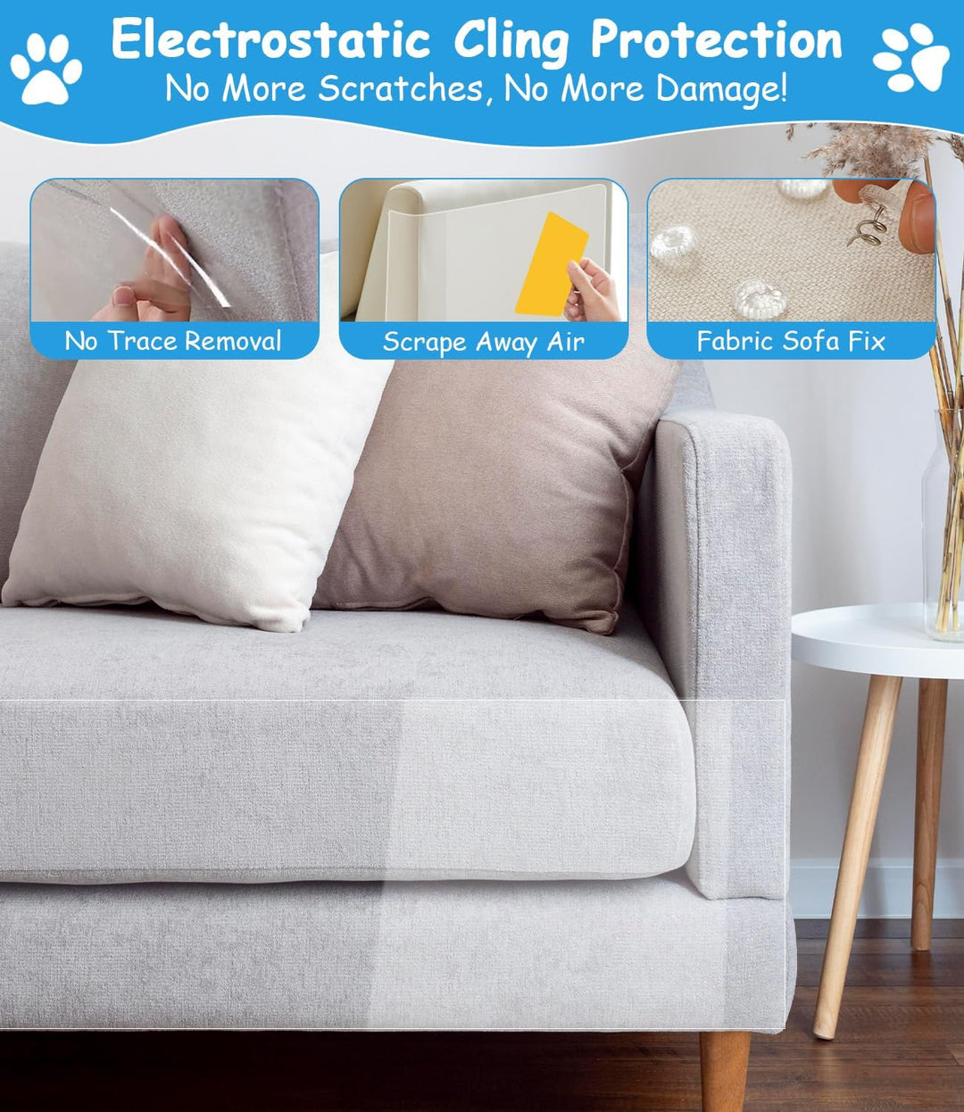 Kratzschutz Sofa Katze, Selbstklebende Kratzfolie 8m x 40cm, Transparent Katzen Kratzschutz für Möbe