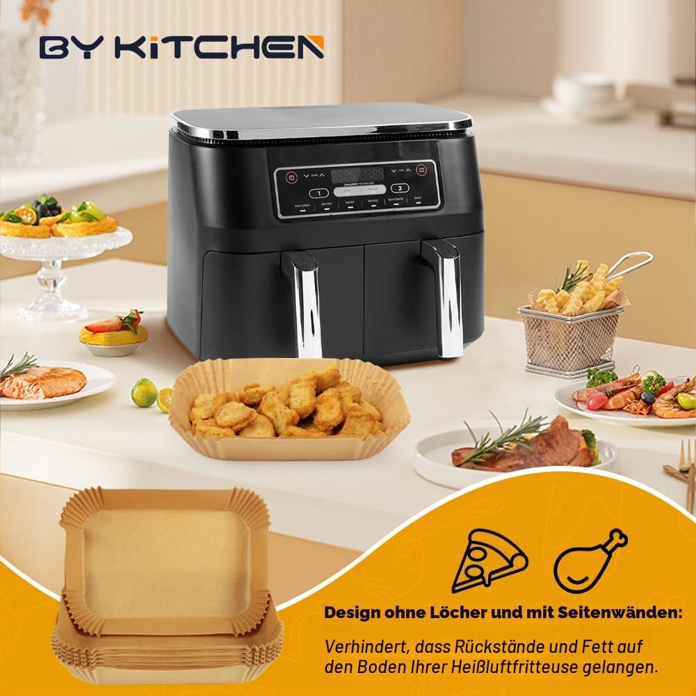 BYKITCHEN 200 Stücke Backpapier für Heissluftfritteuse Ninja Double Stack XL 9.5L SL400EU, Airfryer