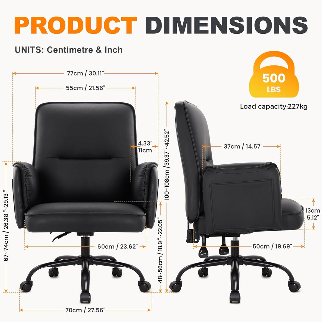 IWMH Bürostuhl, PU Leder Ergonomischer Schreibtischstuhl, Verdickte Kissen Breiten Sitz Chefsessel m