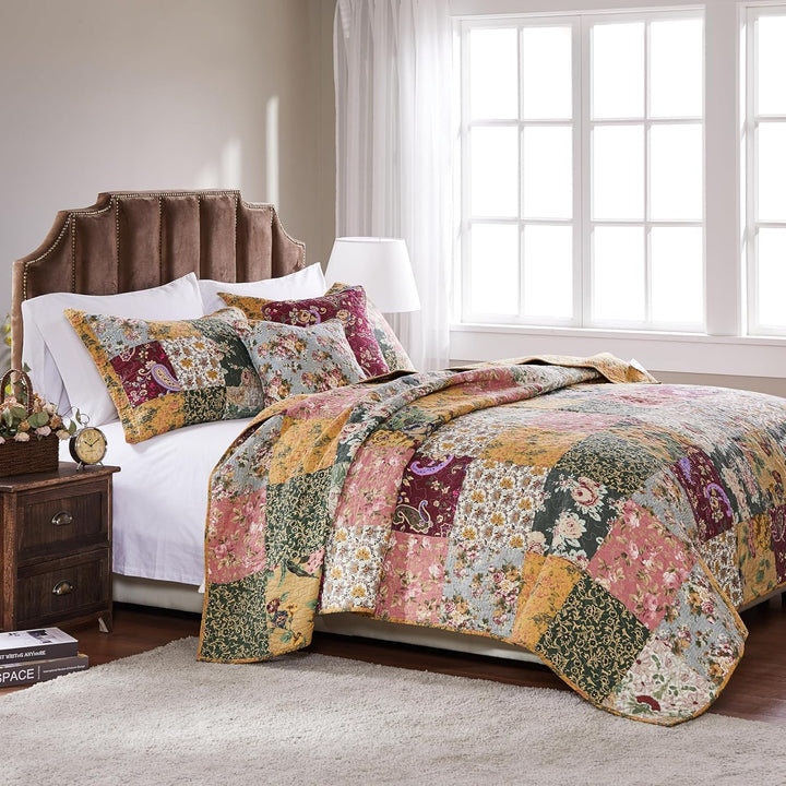 Greenland Home Patchwork-Bettwäsche-Set, 100 % Baumwolle, Patchwork-Design, Doppelbett, XL, Mehrfarb